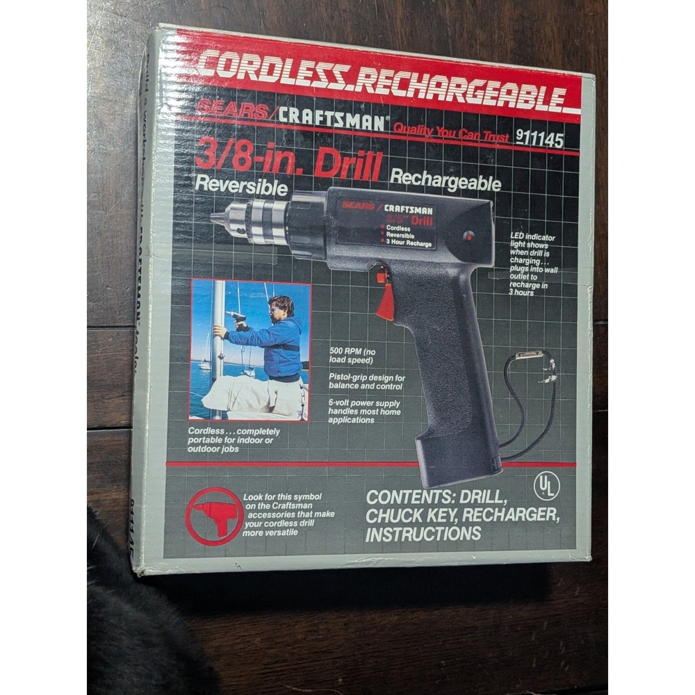 Craftsman 3/8" Cordless Rechargeable 120 V, 500RPM DRILL  911145 *NOS* VINTA